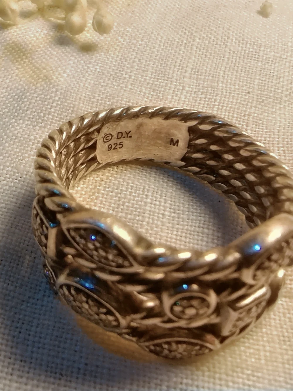 David Yurman Sterling Silver Pave Diamond Stacking Ring Size 7